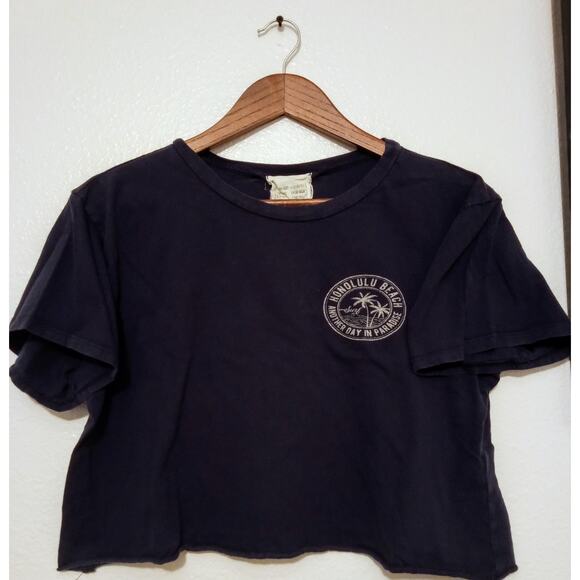 VTG French Pastry Hawaii Cropped Tee Shirt Honolulu Beach Paradise Retro SZ M - Picture 1 of 4